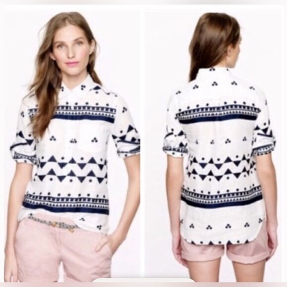 J. Crew printed linen Popover lBlouse Women's Size XS - Picture 1 of 11
